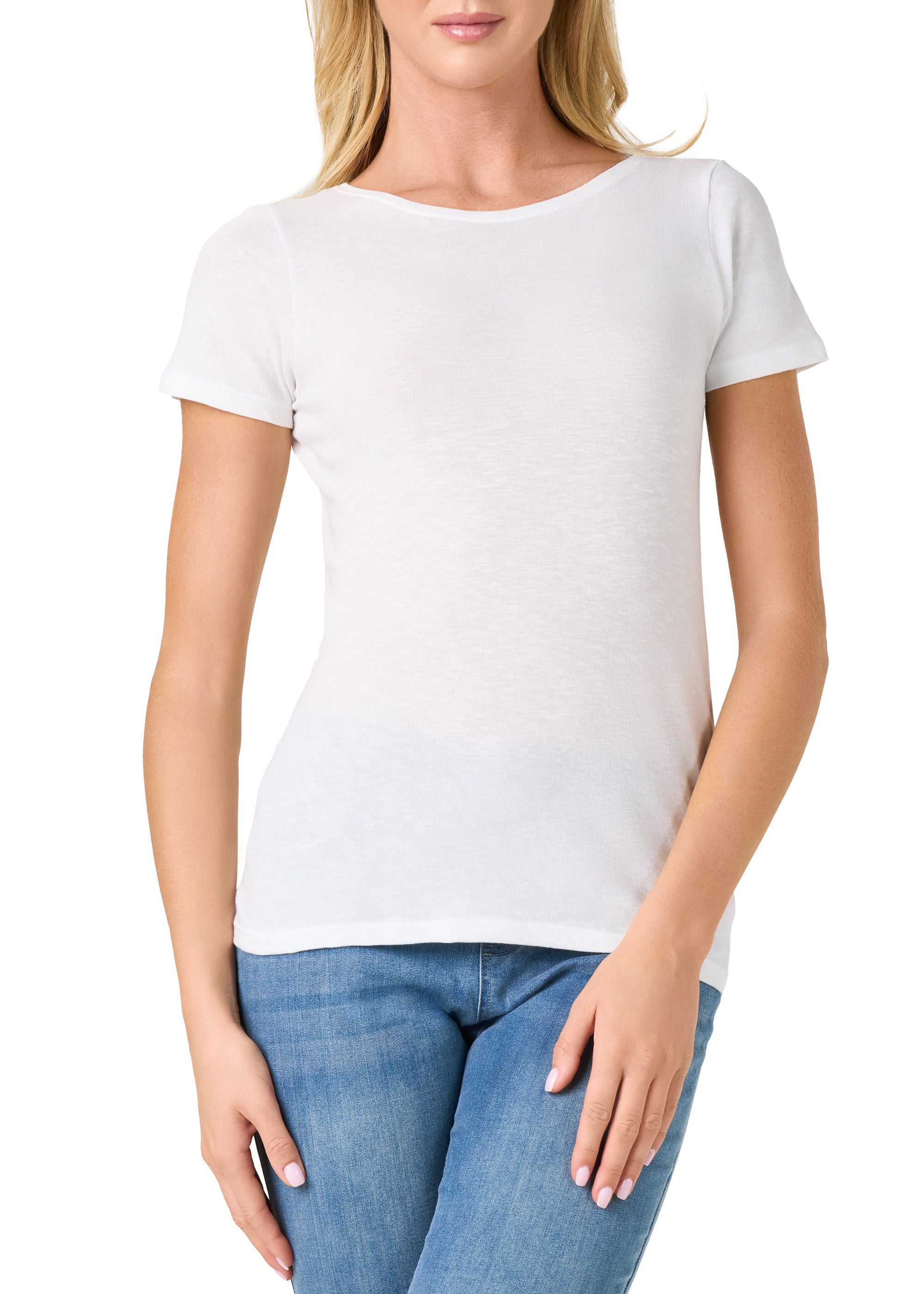 Fruit of the Loom T-shirt donna cotone Lady-Fit girocollo bianca