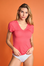 MAGLIA MANICA CORTA CON SETA SCOLLO A V