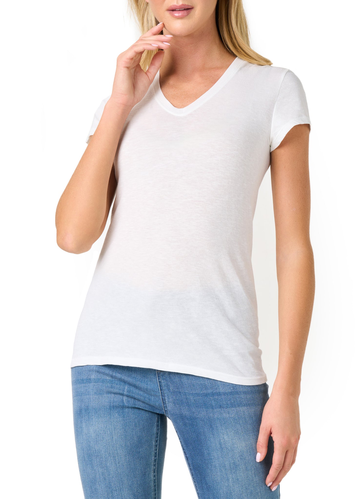 Bestgift Maglietta da donna a maniche corte con scollo a V, bianco, S Bestgift Maglietta da donna a maniche corte con scollo a V, bianco, S