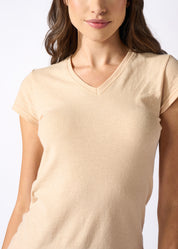 MAGLIA MANICA CORTA CON LINO SCOLLO A V