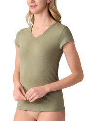 MAGLIA MANICA CORTA CON LINO SCOLLO A V
