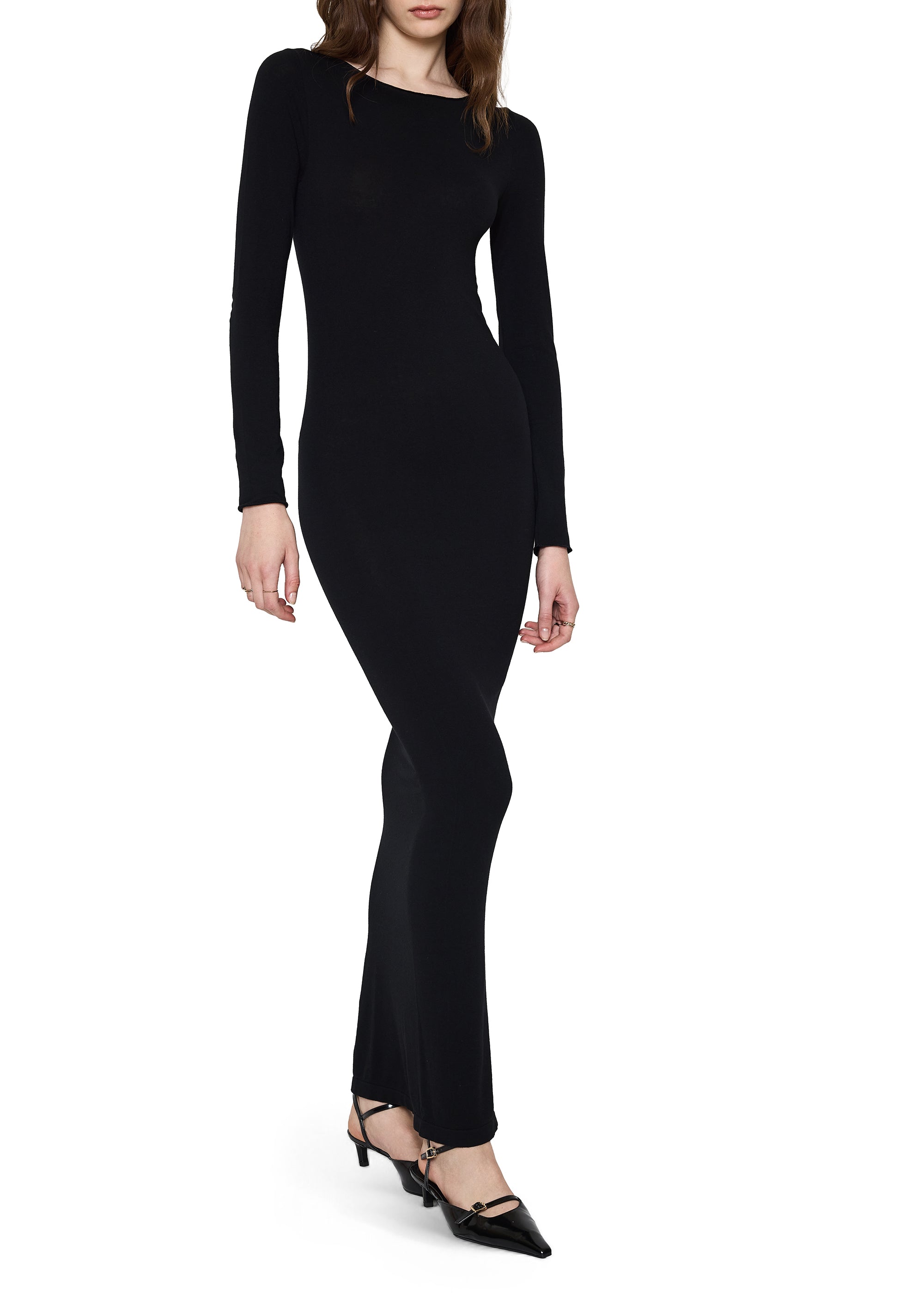 Abito In Maglia Femminile Con Colletto E Bottoni - Rosso Prugna - Foto 3